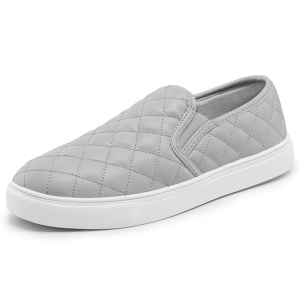Dream Pairs Quilted Slip-On Sneakers Grey Faux Leather Fashion Loafers 5.5
